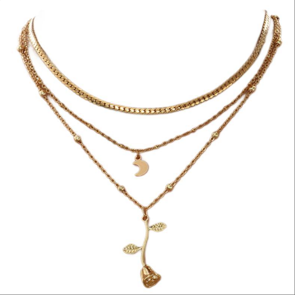 Bohemia Multilayer Moon Gold Color Pendant Necklaces For Women Rose Flower Choker Necklace 2026 Fashion Jewelry Party Gift