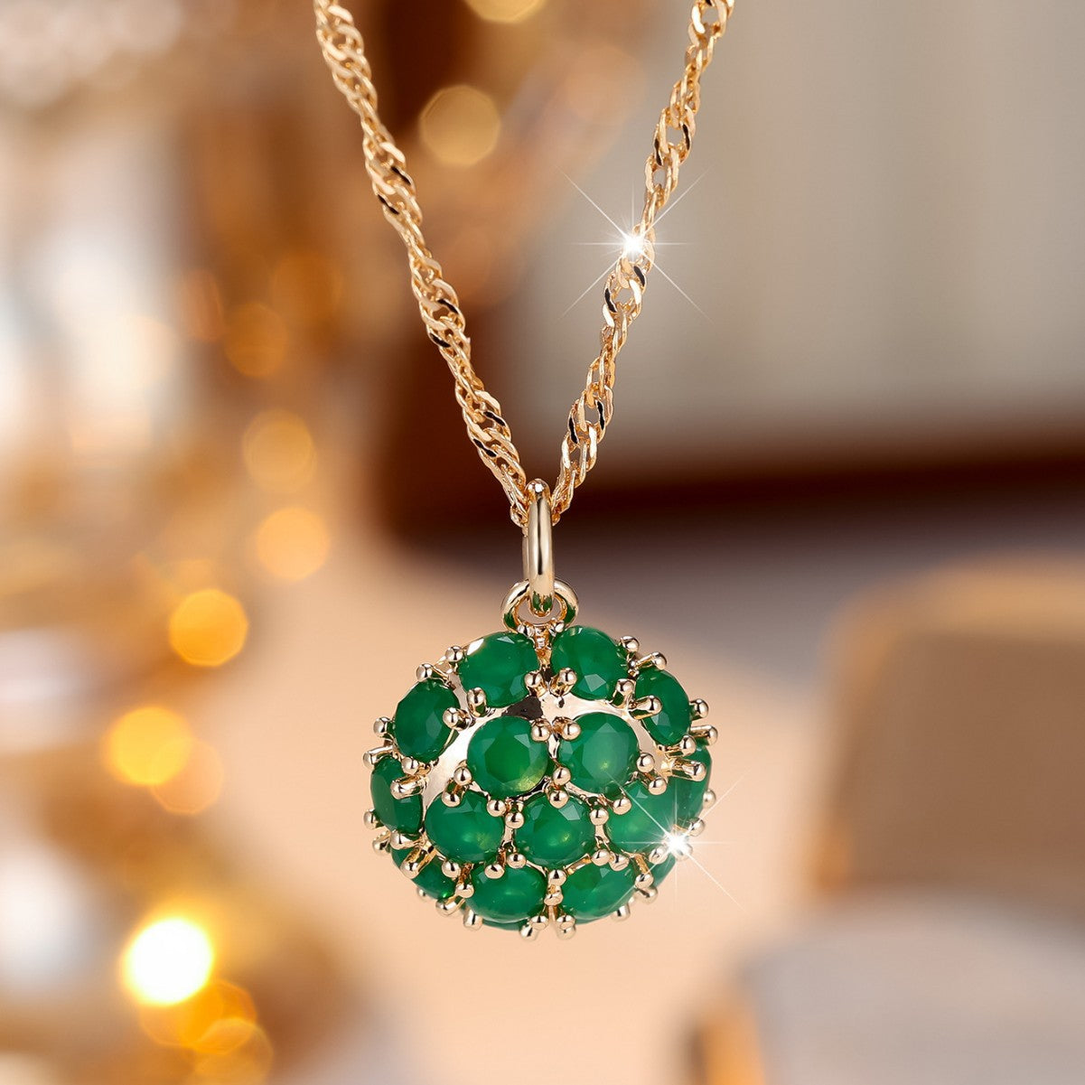 Exquisite Green Jade Diamond Necklace