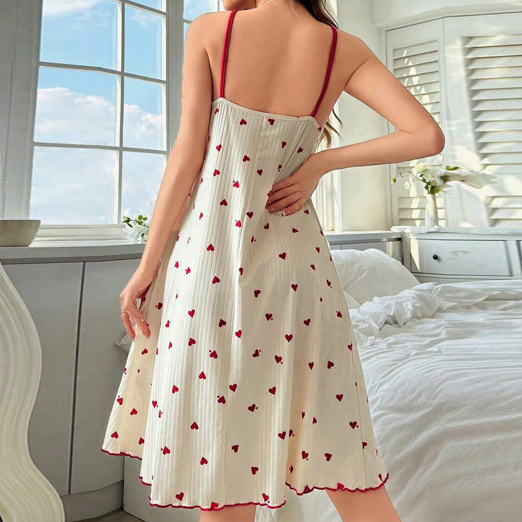 Womens Heart Print Sling Nightgown