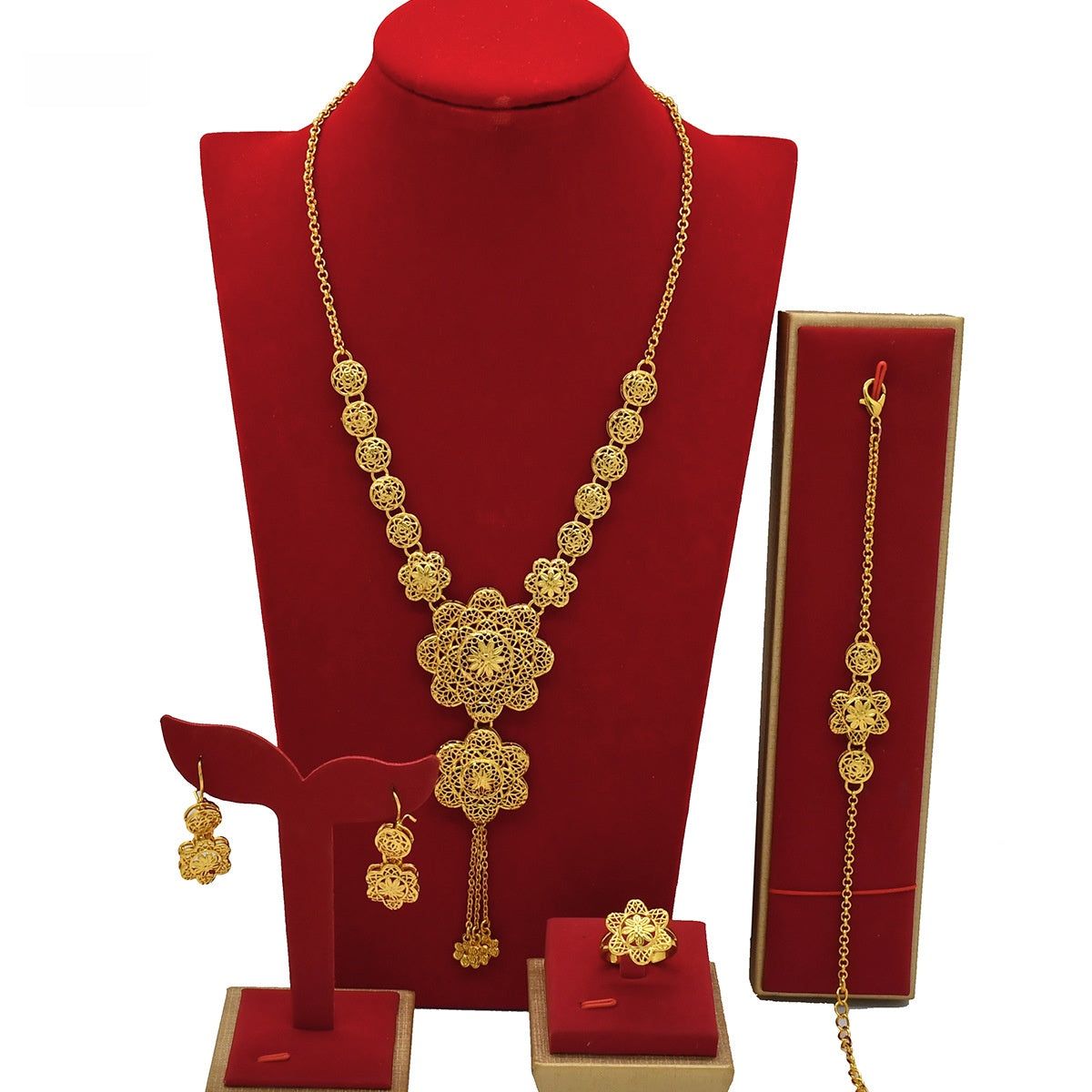 Jewelry: necklaces, earrings, rings, and bracelets
