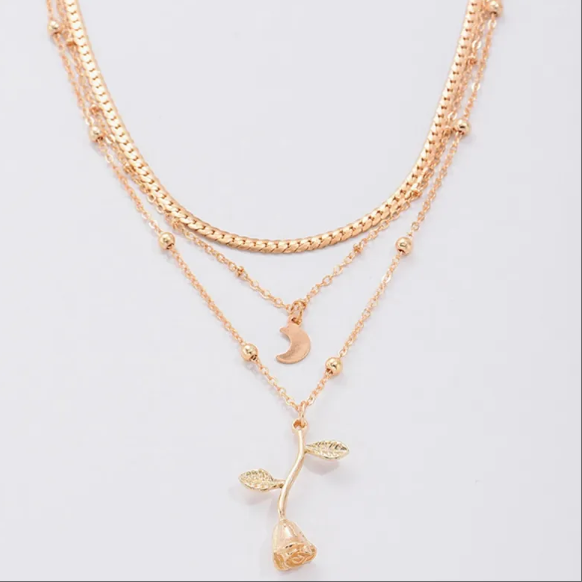 Bohemia Multilayer Moon Gold Color Pendant Necklaces For Women Rose Flower Choker Necklace 2026 Fashion Jewelry Party Gift