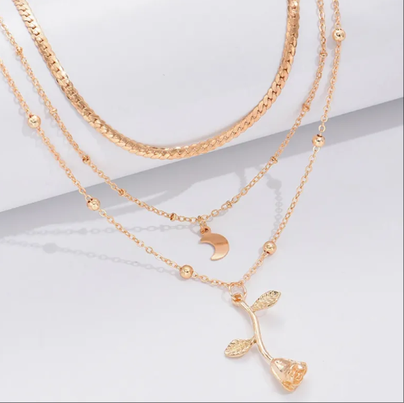 Bohemia Multilayer Moon Gold Color Pendant Necklaces For Women Rose Flower Choker Necklace 2026 Fashion Jewelry Party Gift