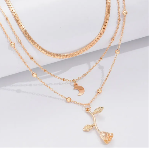 Bohemia Multilayer Moon Gold Color Pendant Necklaces For Women Rose Flower Choker Necklace 2026 Fashion Jewelry Party Gift